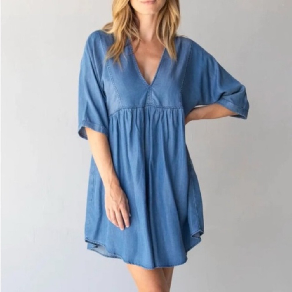 NATURAL LIFE Blue V‑Neck Mini Dress